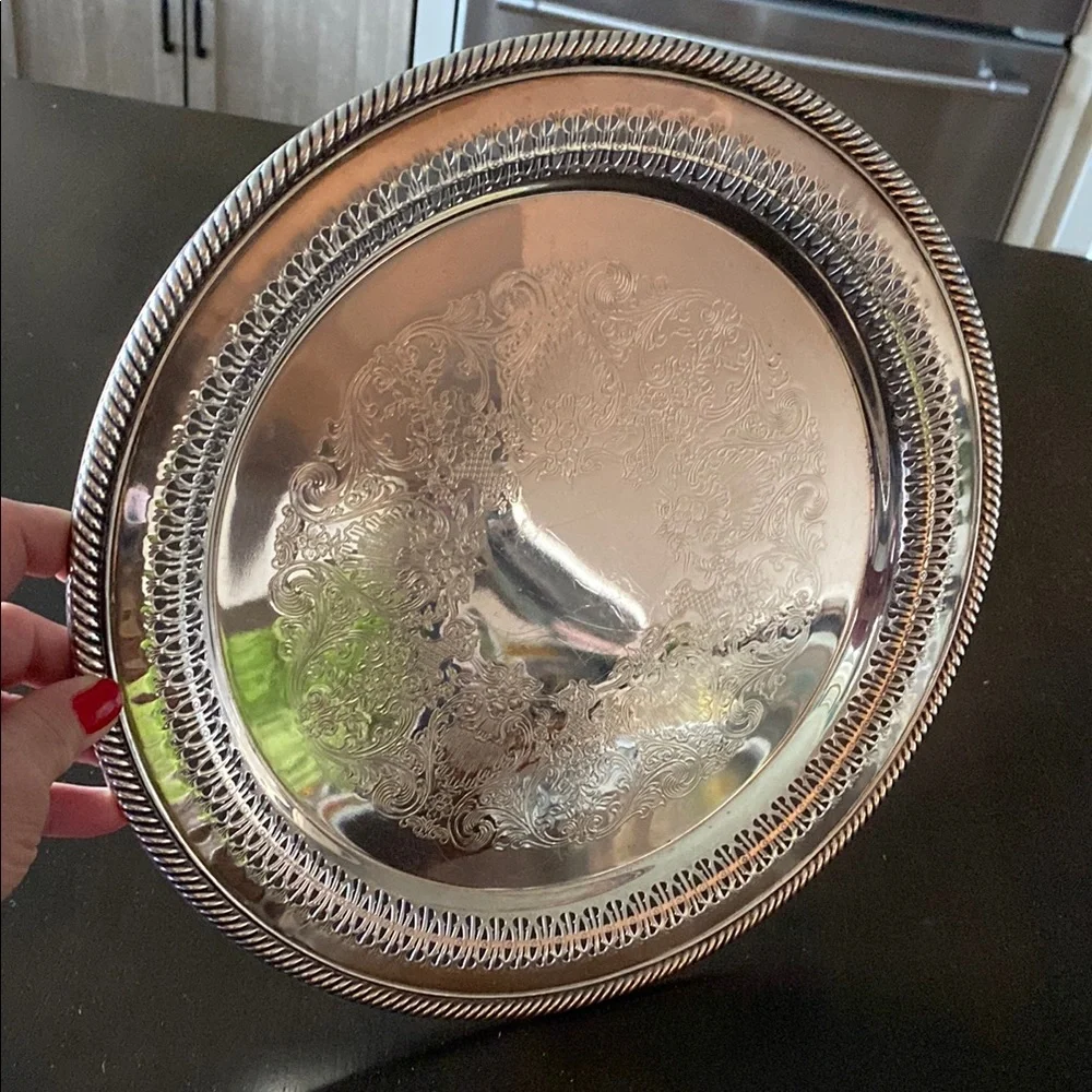 Ornate Vintage 1970’s Round Silver Plated Serving Tray!